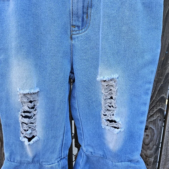 Girls Ruffle Flare Distressed Jeans - Blue 8Y - Picture 6 of 16